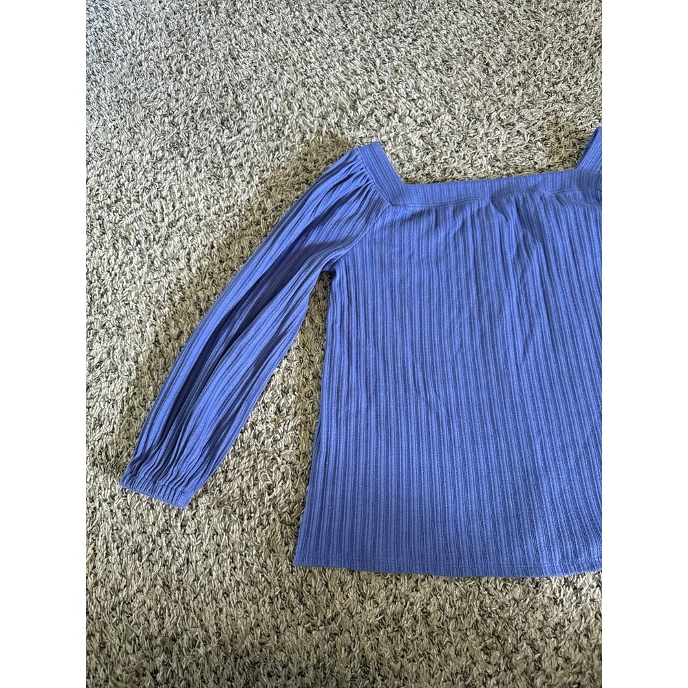 Loft Women's Purple Ribbed Button Down Square Neckline Top Size Petite Small - Picture 7 of 8